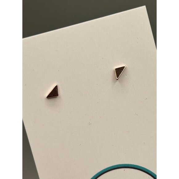 Tiny Petite Triangle Stud Earrings Sterling Silver Rose Gold Wash Dainty Studs - Picture 3 of 7